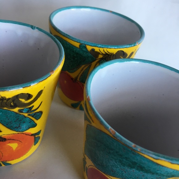 3 Mini Vintage Planter Pots Italy Majolica Painted Cherries Handmade Yellow Red - Picture 12 of 15